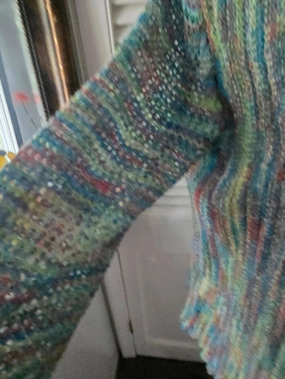 Krazy Kat Coastal Open Knit Cardigan Blue Multicolor Festival M - Picture 7 of 10
